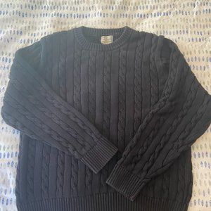 L.L. Bean, Cable Knit Pullover Sweater, Men's Large, Black/Charcoal,100% Cotton